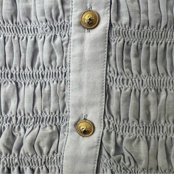 J Crew Smocked button-up shirt cotton-blend voile light blue short sleeve BU278 - Picture 5 of 8